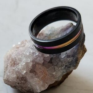 Men Black Brushed Black Ring Rainbow Line Wedding Party Band Male Sz 12